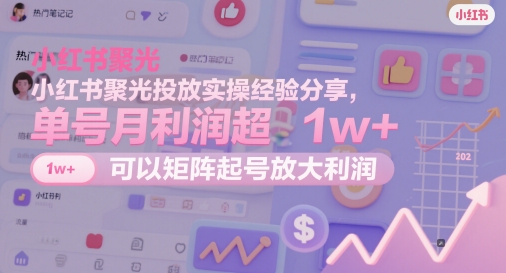 小红书聚光投放实操经验分享，单号月利润超1w+，可以矩阵起号放大利润-网赚联盟