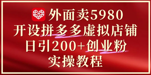 外面卖5980开设拼多多虚拟店铺：单日引流200+创业付费粉实战教程-网赚联盟