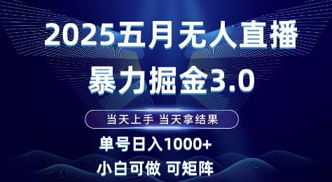2025五月无人直播暴力掘金3.0，当天上手，当天拿结果，单号日入1k+小白可做可矩阵【揭秘】-网赚联盟