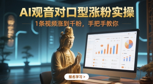 AI观音对口型涨粉实操，1条视频涨到千粉，手把手教你-网赚联盟