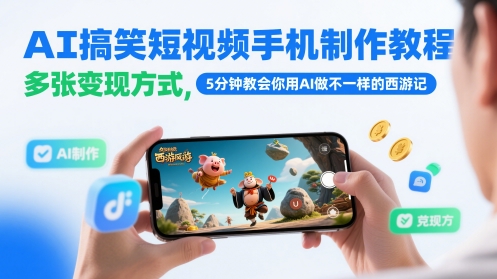 AI搞笑短视频手机制作教程，多张变现方式，5分钟教会你用AI做不一样的西游记-网赚联盟