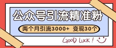 公众号精准粉引流玩法，2个月3000+精准粉，变现30个W【揭秘】-网赚联盟
