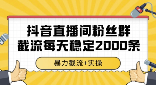 抖音直播间粉丝群暴力截流，一台电脑每天稳定2000条数据，暴力截流+实操 【揭秘】-网赚联盟