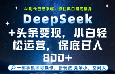 DeepSeek+头条变现，保姆级教学，小白轻松上手，日入8张+【揭秘】-网赚联盟