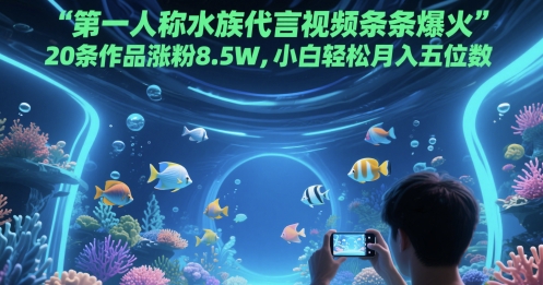 第一人称水族代言视频条条爆火，20条作品涨粉8.5W，小白轻松月入五位数-网赚联盟