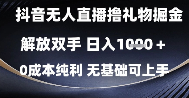 抖音无人直播撸礼物掘金，解放双手，日入1k，0成本纯利，无基础可上手【揭秘】-网赚联盟