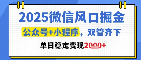2025微信风口掘金，公众号+小程序双管齐下，单日稳定变现1k+【揭秘】-网赚联盟