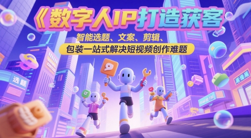 数字人IP打造获客变现实操课，智能选题、文案、剪辑、包装一站式解决短视频创作难题-网赚联盟