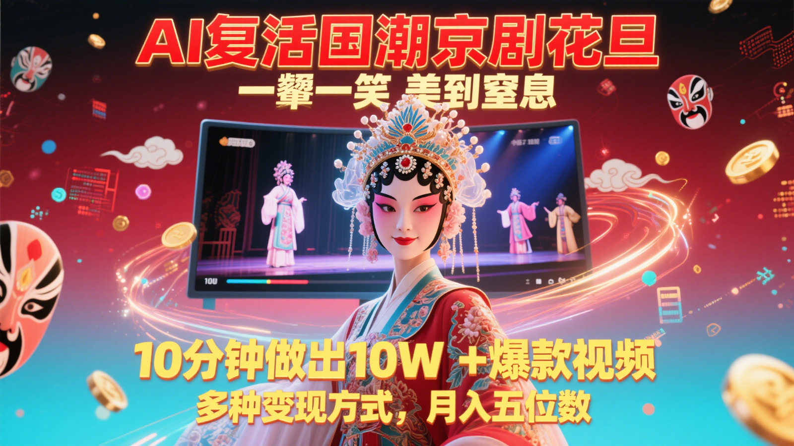 AI复活国潮京剧花旦，一颦一笑美到窒息，10分钟做出10W+爆款视频，多种变现方式-网赚联盟