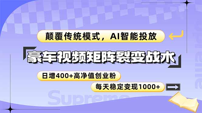 豪车视频矩阵裂变战术，颠覆传统模式，AI智能投放，日增400+高净值创业…-网赚联盟