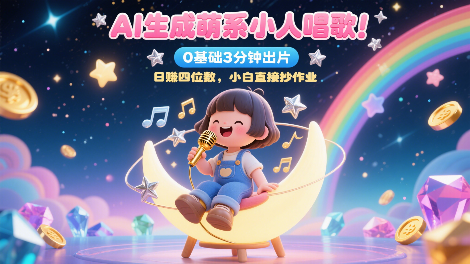 AI生成萌系小人唱歌！0基础3分钟出片，28个作品涨粉9万，日赚四位数，小白直接抄作业-网赚联盟