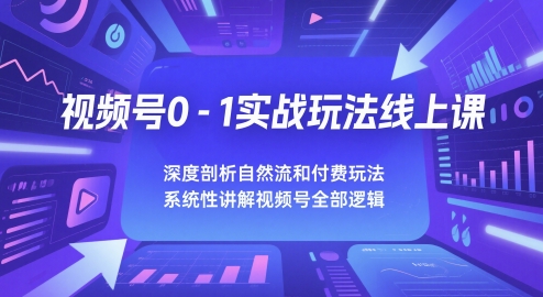 视频号0-1实战玩法线上课，深度剖析自然流和付费玩法，统性讲解视频号全部逻辑-网赚联盟