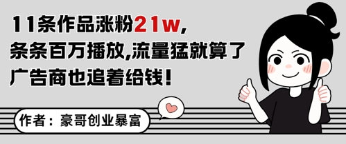 11条作品涨粉21W，条条百W播放，流量猛就算了，广告商也追着给钱-网赚联盟