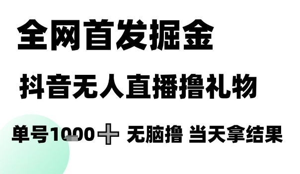 全网首发掘金抖音无人直播撸礼物，单号1k +无脑撸，当天拿结果【揭秘】-网赚联盟