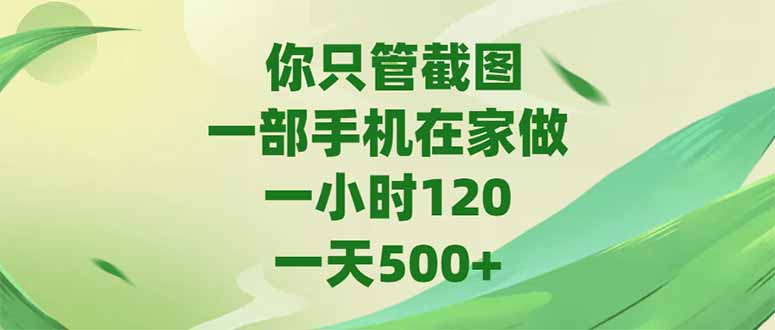 你只管截图，一部手机在家做，一小时120，-天500+-网赚联盟