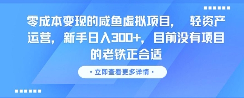 零成本变现的咸鱼虚拟项目， 轻资产运营，新手日入3张+，目前没有项目的老铁正合适-网赚联盟