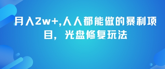月入2w+，人人都能做的暴利项目，光盘修复玩法-网赚联盟