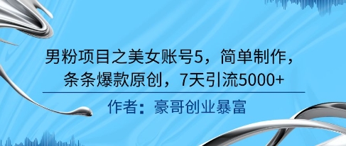 男粉项目之美女账号5，简单制作，条条爆款原创，7天引流5000+-网赚联盟