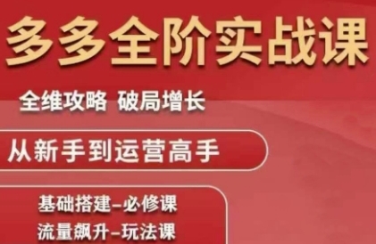 拼多多全阶实战课程，全维攻略，破局增长，从新手到运营高手-网赚联盟