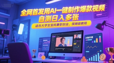全网首发用AI一键制作爆款视频，自测日入多张，适合大学生宝妈兼职创业，保姆级教程-网赚联盟