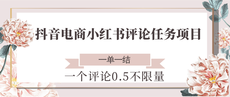 抖音电商小红书评论任务项目，一个评论0.5，一单一结 不限量-网赚联盟