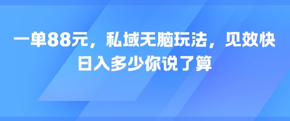 一单88元，私域无脑玩法，见效快，日入多少你说了算-网赚联盟