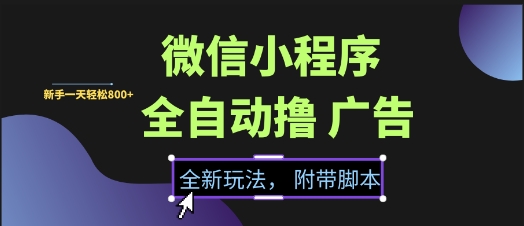 微信小程序全自动撸广告项目，彻底解决没流量的问题，新手一天8张+【揭秘】-网赚联盟