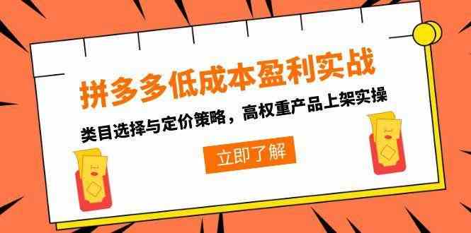 拼多多低成本盈利实战，类目选择与定价策略，高权重产品上架实操-网赚联盟