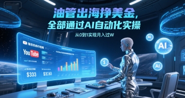 油管出海挣美金，全部通过AI自动化实操，从0到1实现月入过W-网赚联盟