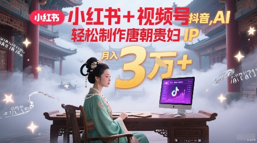小红书+视频号+抖音，AI轻松制作唐朝贵妇IP，每天30分钟，轻松产出N条，月入3W+-网赚联盟
