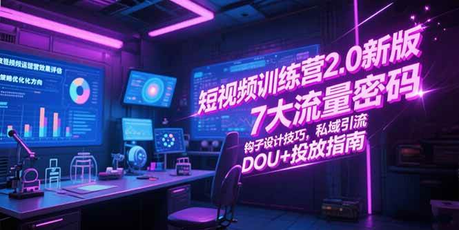（15255期）短视频训练营2.0新版，7大流量密码/钩子设计技巧/私域引流/DOU+投放指南-网赚联盟