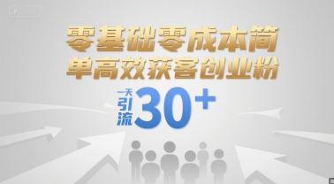 零基础零成本简单高效获客创业粉，一天引流30+-网赚联盟