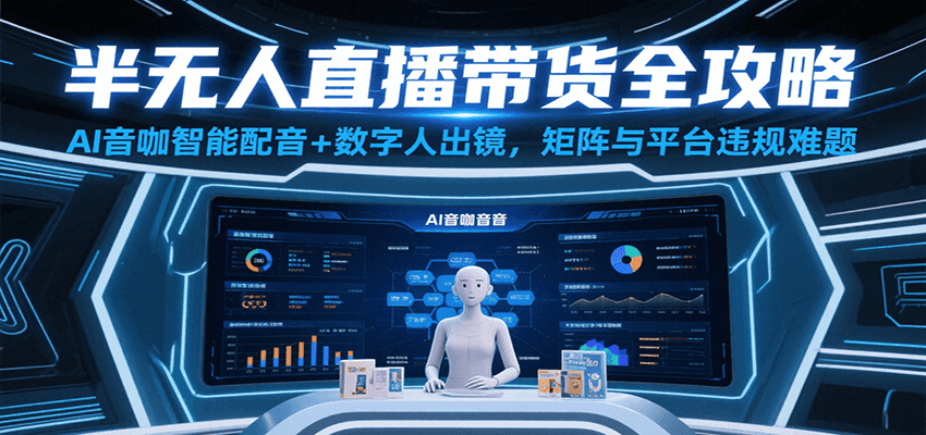 半无人直播带货全攻略：AI音咖智能配音+数字人出镜，解决账号矩阵与平台违规难题-网赚联盟