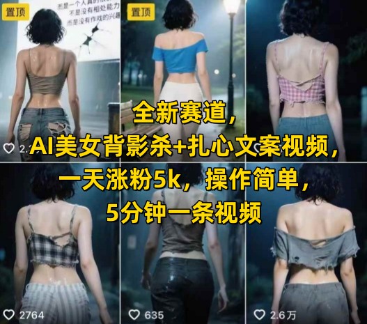 全新赛道，AI美女背影杀+扎心文案视频，一天涨粉5k，操作简单，5分钟一条视频-网赚联盟