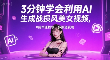 3分钟学会利用AI生成战损风美女视频， 0成本涨粉快，多渠道变现-网赚联盟