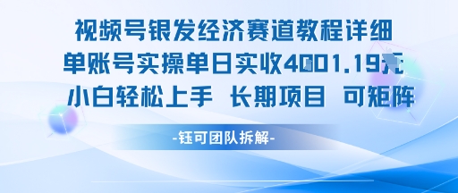 视频号银发经济赛道单账号实操单日实收1k+，小白轻松上手长期项目-网赚联盟
