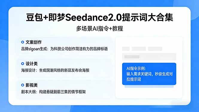 （17935期）豆包+即梦Seedance2.0提示词大合集：多场景AI指令+教程，解锁文案、设计、影视高效创作-网赚联盟