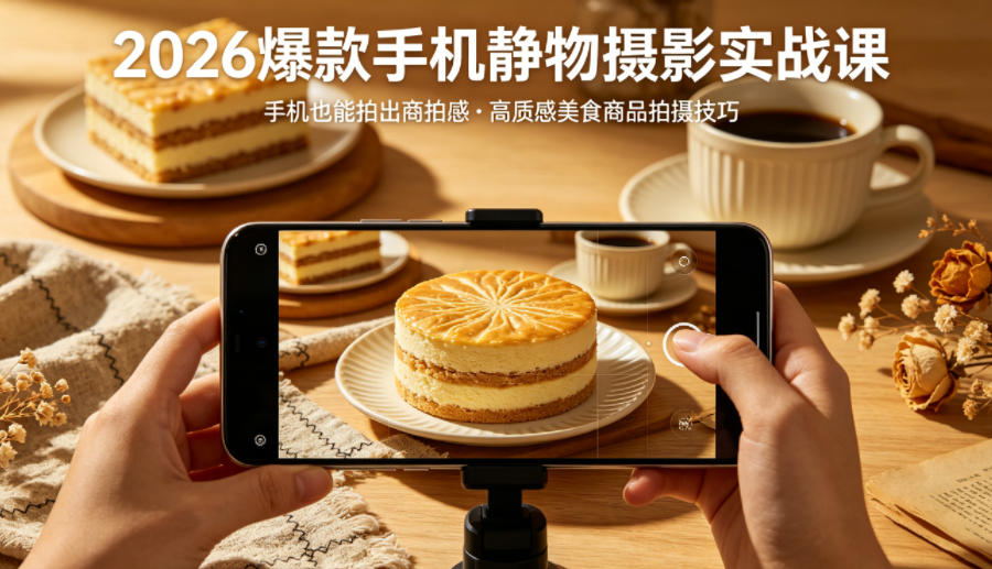 2026爆款手机静物摄影实战课，手机也能拍出商拍感，学会拍出高质感美食商品-网赚联盟