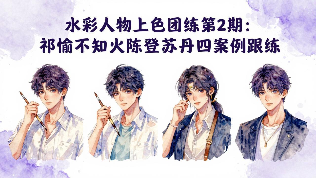 水彩人物上色团练第2期：祁煜不知火陈登苏丹四案例跟练，手把手提升绘画能力-网赚联盟