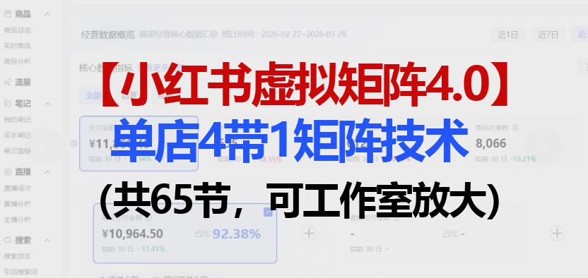 小红书虚拟矩阵4.0技术：单店4带1矩阵（共65节，可工作室放大）-网赚联盟