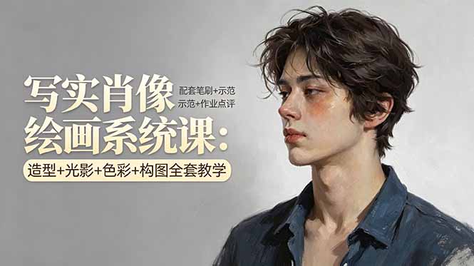 写实肖像绘画系统课：造型+光影+色彩+构图全套教学，配套笔刷+示范+作业点评-网赚联盟