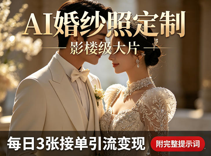 AI婚纱照定制影楼级大片，每日3张接单引流变现，轻松实现副业增收（附完整提示词）-网赚联盟