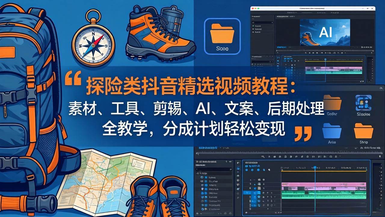 （17994期）探险类抖音精选视频教程：素材、工具、剪辑、AI、文案、后期处理全教学，分成计划轻松变现-网赚联盟