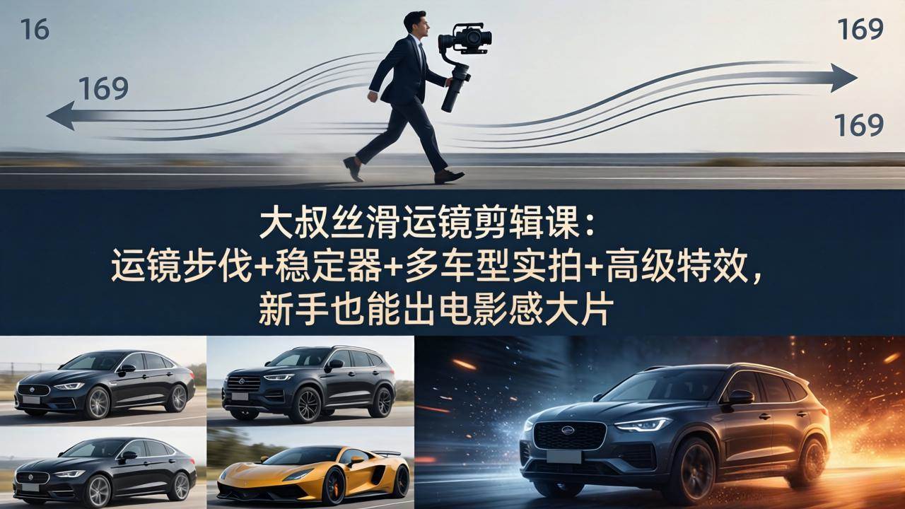 （18004期）大叔丝滑运镜剪辑课：运镜步伐+稳定器+多车型实拍+高级特效，新手也能出电影感大片-网赚联盟