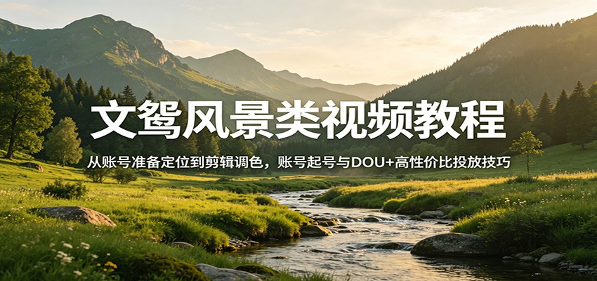 文鸳风景类视频教程：从账号准备定位到剪辑调色，账号起号与DOU+高性价比投放技巧-网赚联盟