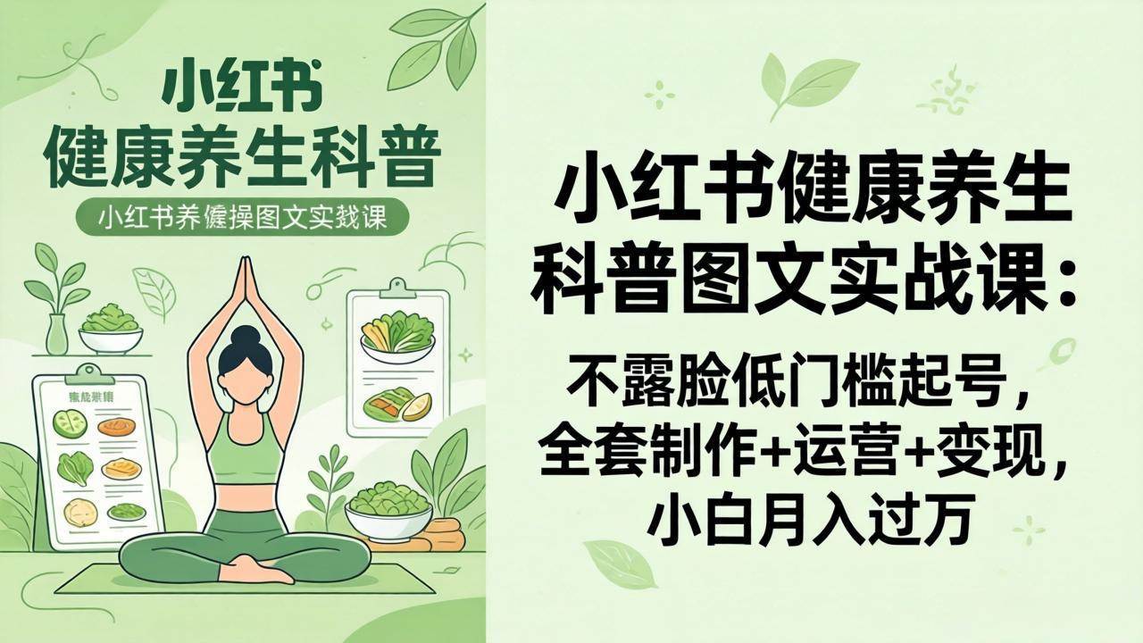 （18033期）2026小红书健康养生科普图文实战课：不露脸低门槛起号，全套制作+运营+变现，小白月入过万-网赚联盟