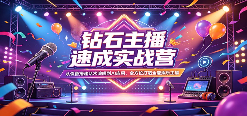 钻石主播速成实战营：从设备搭建话术演唱到AI应用，全方位打造全能娱乐主播-网赚联盟