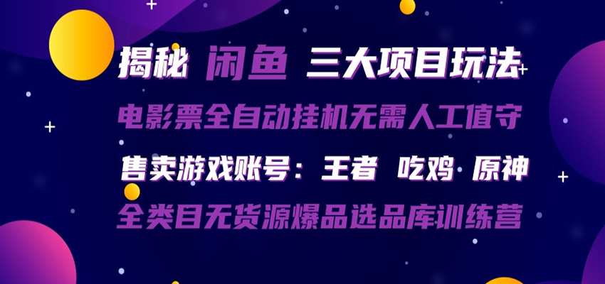 闲鱼三种玩法 全自动电影票 售卖游戏账号 爆品选品库训练营-网赚联盟
