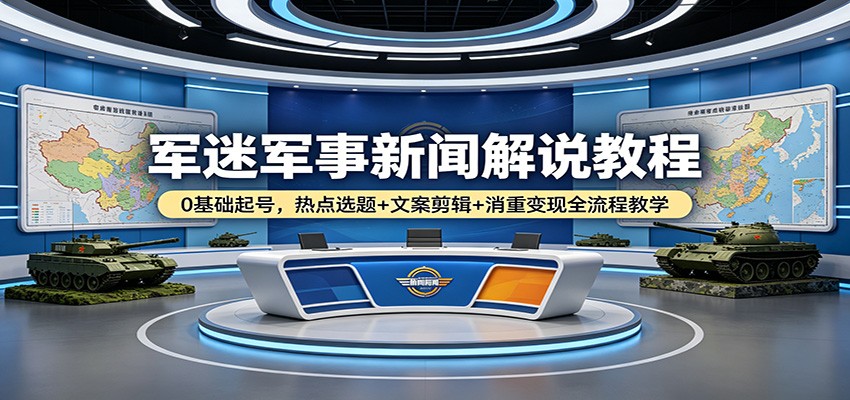 军迷军事新闻解说教程：0基础起号，热点选题+文案剪辑+消重变现全流程教学-网赚联盟