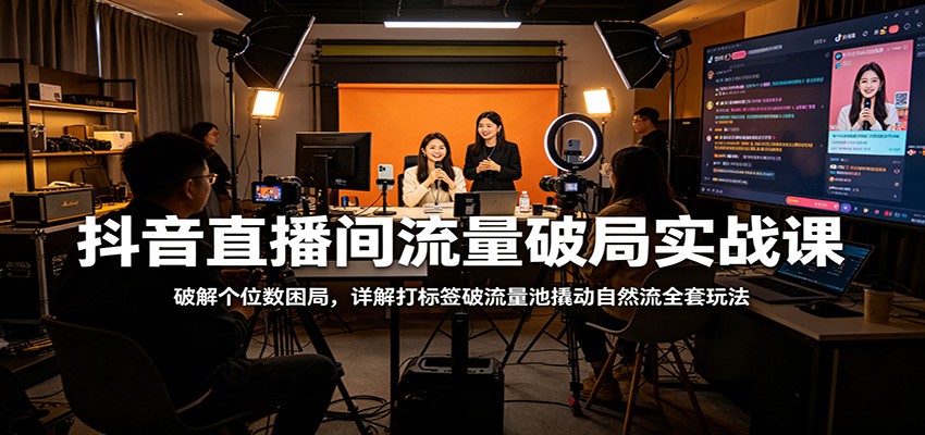 抖音直播间流量破局实战课：破解个位数困局，详解打标签破流量池撬动自然流全套玩法-网赚联盟